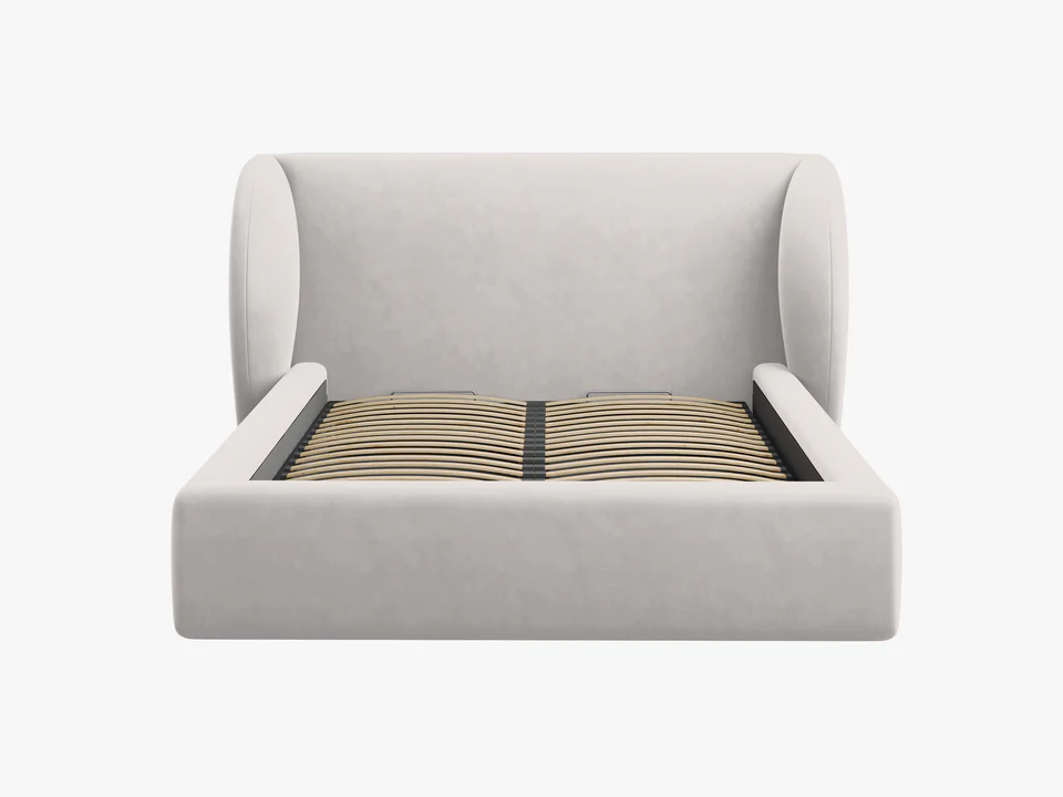 ŁÓŻKO Miley tapicerowane, proste kształty, nowoczesna forma zagłówka, srebrna tkanina, designerski styl, ekskluzywne ŁÓŻKO Miley tapicerowane, proste kształty, nowoczesna forma zagłówka, srebrna tkanina, designerski styl, ekskluzywne