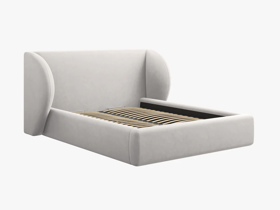 ŁÓŻKO Miley tapicerowane, proste kształty, nowoczesna forma zagłówka, srebrna tkanina, designerski styl, piękne ŁÓŻKO Miley tapicerowane, proste kształty, nowoczesna forma zagłówka, srebrna tkanina, designerski styl, piękne