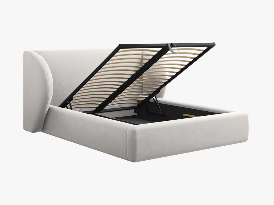 ŁÓŻKO Miley tapicerowane, proste kształty, nowoczesna forma zagłówka, srebrna tkanina, designerski styl, premium ŁÓŻKO Miley tapicerowane, proste kształty, nowoczesna forma zagłówka, srebrna tkanina, designerski styl, premium