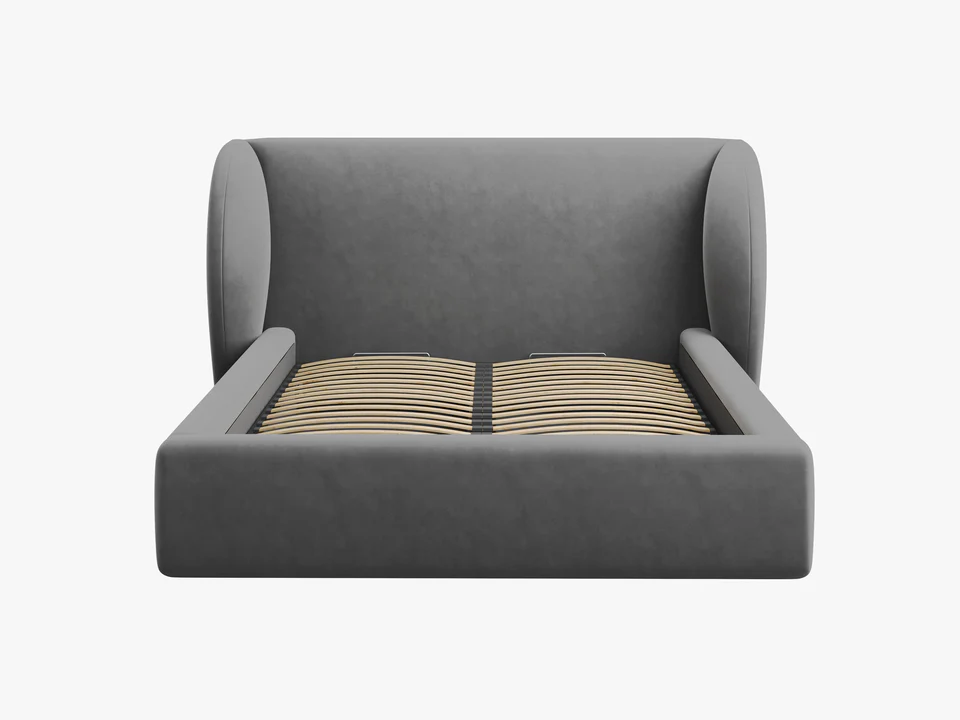 ŁÓŻKO Miley tapicerowane, proste kształty, nowoczesna forma zagłówka, szara tkanina, designerski styl, ekskluzywne ŁÓŻKO Miley tapicerowane, proste kształty, nowoczesna forma zagłówka, szara tkanina, designerski styl, ekskluzywne