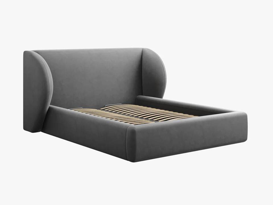 ŁÓŻKO Miley tapicerowane, proste kształty, nowoczesna forma zagłówka, szara tkanina, designerski styl, piękne ŁÓŻKO Miley tapicerowane, proste kształty, nowoczesna forma zagłówka, szara tkanina, designerski styl, piękne