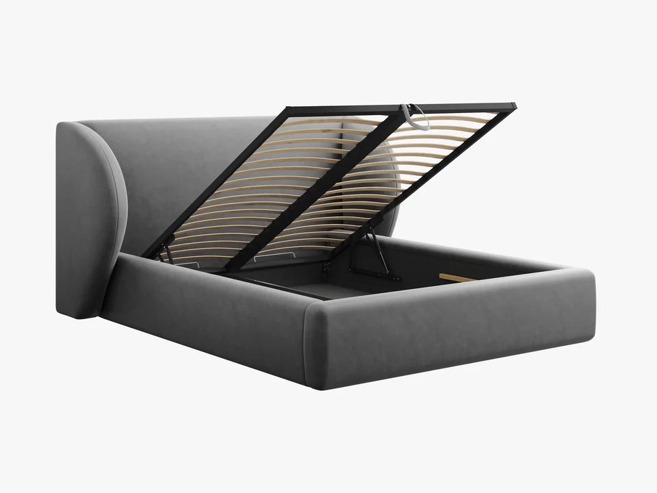 ŁÓŻKO Miley tapicerowane, proste kształty, nowoczesna forma zagłówka, szara tkanina, designerski styl, premium ŁÓŻKO Miley tapicerowane, proste kształty, nowoczesna forma zagłówka, szara tkanina, designerski styl, premium