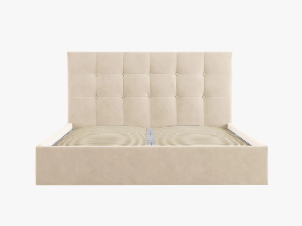 ŁÓŻKO Phaedra tapicerowane, pikowany zagłówek, proste kształty, beżowa tkanina, nowoczesny styl, ekskluzywne ŁÓŻKO Phaedra tapicerowane, pikowany zagłówek, proste kształty, beżowa tkanina, nowoczesny styl, ekskluzywne