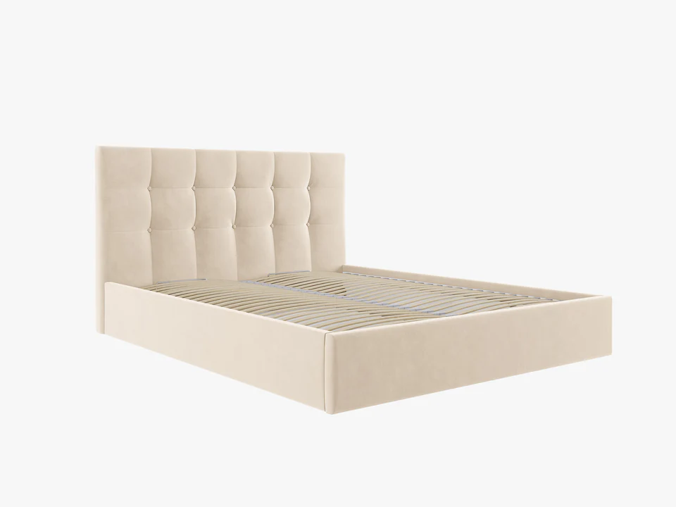 ŁÓŻKO Phaedra tapicerowane, pikowany zagłówek, proste kształty, beżowa tkanina, nowoczesny styl, piękne ŁÓŻKO Phaedra tapicerowane, pikowany zagłówek, proste kształty, beżowa tkanina, nowoczesny styl, piękne