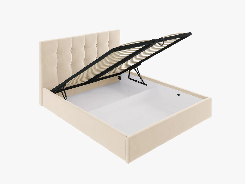 ŁÓŻKO Phaedra tapicerowane, pikowany zagłówek, proste kształty, beżowa tkanina, nowoczesny styl, premium ŁÓŻKO Phaedra tapicerowane, pikowany zagłówek, proste kształty, beżowa tkanina, nowoczesny styl, premium