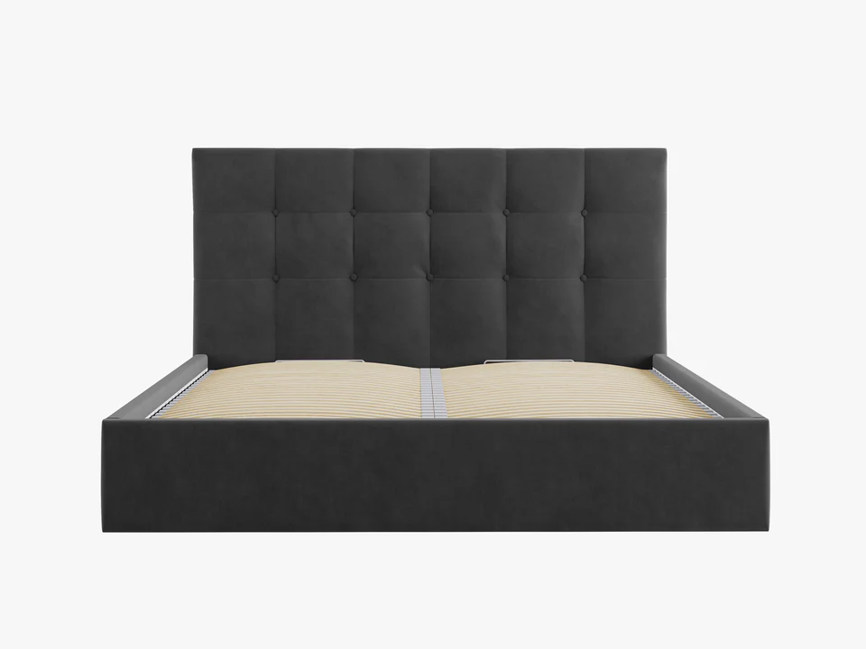 ŁÓŻKO Phaedra tapicerowane, pikowany zagłówek, proste kształty, ciemnoszara tkanina, nowoczesny styl, ekskluzywne ŁÓŻKO Phaedra tapicerowane, pikowany zagłówek, proste kształty, ciemnoszara tkanina, nowoczesny styl, ekskluzywne