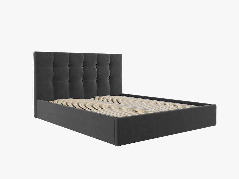 ŁÓŻKO Phaedra tapicerowane, pikowany zagłówek, proste kształty, ciemnoszara tkanina, nowoczesny styl, piękne ŁÓŻKO Phaedra tapicerowane, pikowany zagłówek, proste kształty, ciemnoszara tkanina, nowoczesny styl, piękne