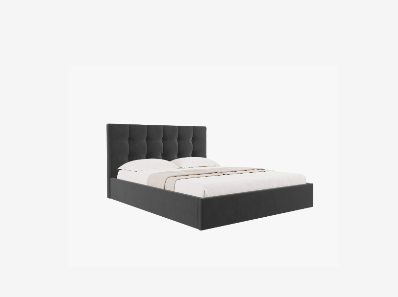 ŁÓŻKO Phaedra tapicerowane, pikowany zagłówek, proste kształty, ciemnoszara tkanina, nowoczesny styl ŁÓŻKO Phaedra tapicerowane, pikowany zagłówek, proste kształty, ciemnoszara tkanina, nowoczesny styl