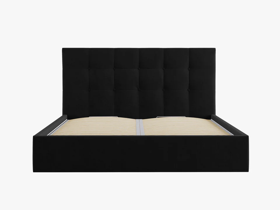 ŁÓŻKO Phaedra tapicerowane, pikowany zagłówek, proste kształty, czarna tkanina, nowoczesny styl, ekskluzywne ŁÓŻKO Phaedra tapicerowane, pikowany zagłówek, proste kształty, czarna tkanina, nowoczesny styl, ekskluzywne