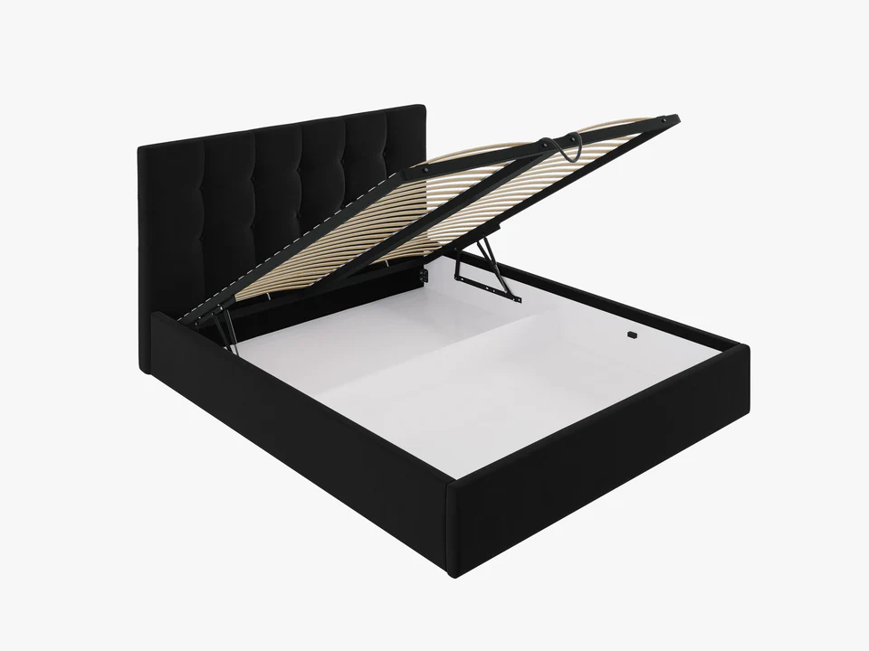 ŁÓŻKO Phaedra tapicerowane, pikowany zagłówek, proste kształty, czarna tkanina, nowoczesny styl, premium ŁÓŻKO Phaedra tapicerowane, pikowany zagłówek, proste kształty, czarna tkanina, nowoczesny styl, premium