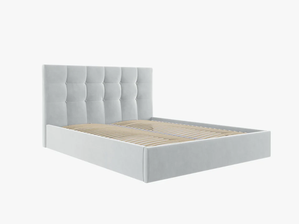 ŁÓŻKO Phaedra tapicerowane, pikowany zagłówek, proste kształty, jasnoszara tkanina, nowoczesny styl, piękne ŁÓŻKO Phaedra tapicerowane, pikowany zagłówek, proste kształty, jasnoszara tkanina, nowoczesny styl, piękne