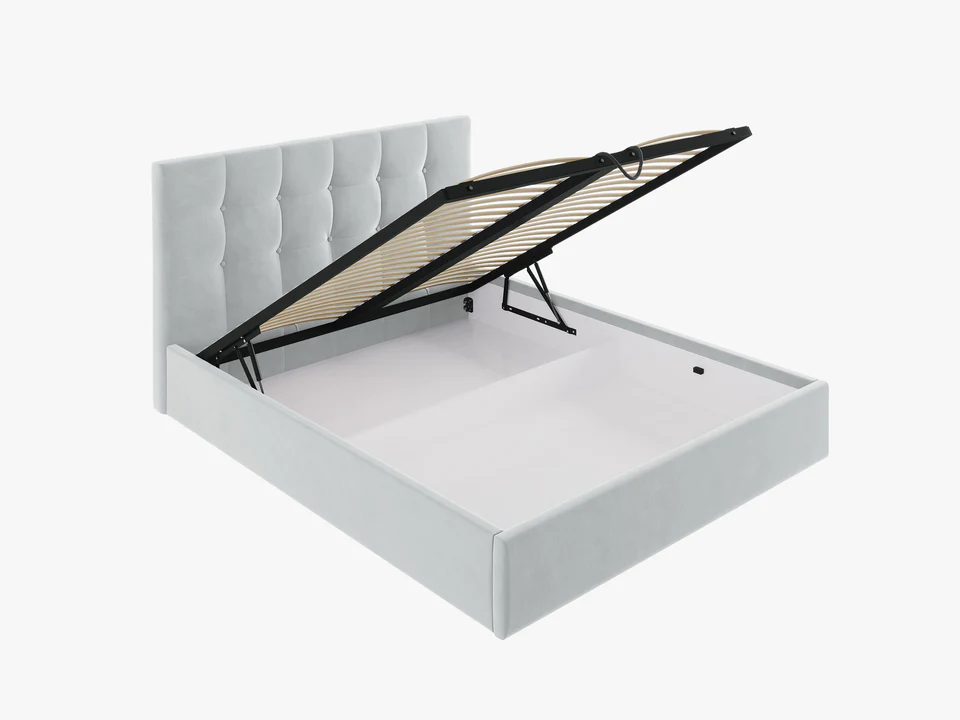 ŁÓŻKO Phaedra tapicerowane, pikowany zagłówek, proste kształty, jasnoszara tkanina, nowoczesny styl, premium ŁÓŻKO Phaedra tapicerowane, pikowany zagłówek, proste kształty, jasnoszara tkanina, nowoczesny styl, premium