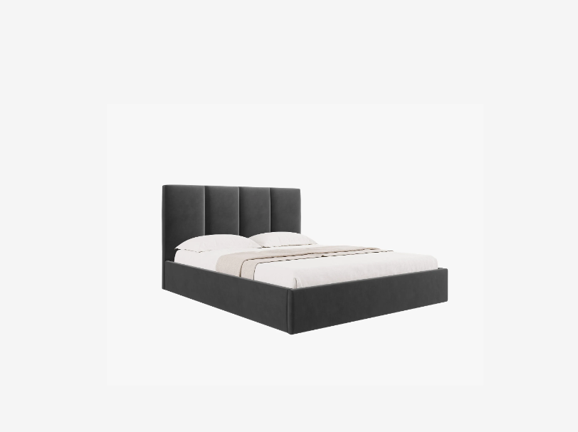 ŁÓŻKO Pyla tapicerowane, pionowe przeszycia na zagłówku, proste kształty, ciemnoszara tkanina, nowoczesny styl ŁÓŻKO Pyla tapicerowane, pionowe przeszycia na zagłówku, proste kształty, ciemnoszara tkanina, nowoczesny styl