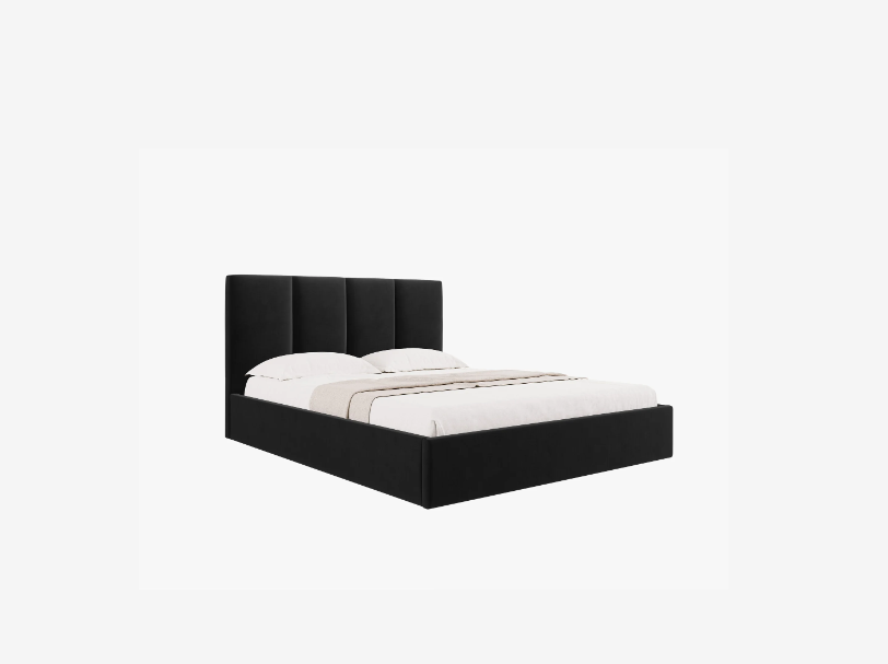 ŁÓŻKO Pyla tapicerowane, pionowe przeszycia na zagłówku, proste kształty, czarna tkanina, nowoczesny styl ŁÓŻKO Pyla tapicerowane, pionowe przeszycia na zagłówku, proste kształty, czarna tkanina, nowoczesny styl