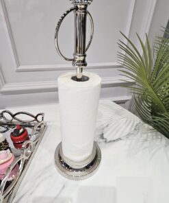 STOJAK NA RĘCZNIK PAPIEROWY srebrny, z kryształową kulą, styl glamour, ekskluzywny, wyrafinowany