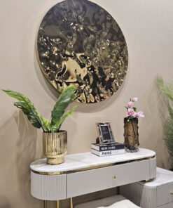 ZESTAW_EKSKLUZYWNY TOALETKA + SZAFKA + FOTEL kolekcja Anne Cashmir, kaszmirowa, ryflowane detale, blat z konglomeratu marmurowego, nowoczesny styl, piękna