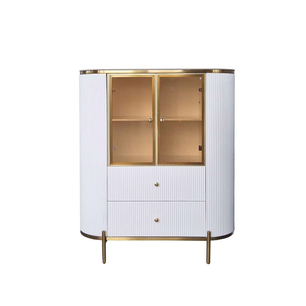 KOMODA WITRYNKA z bursztynowymi, szklanymi drzwiczkami, biały, ryflowany korpus, nowoczesny styl glamour KOMODA WITRYNKA z bursztynowymi, szklanymi drzwiczkami, biały, ryflowany korpus, nowoczesny styl glamour