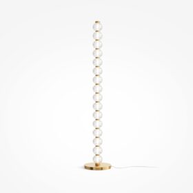 LAMPA PODŁOGOWA Amulet na złotej, metalowej podstawie, szklane kule, nowoczesny glamour