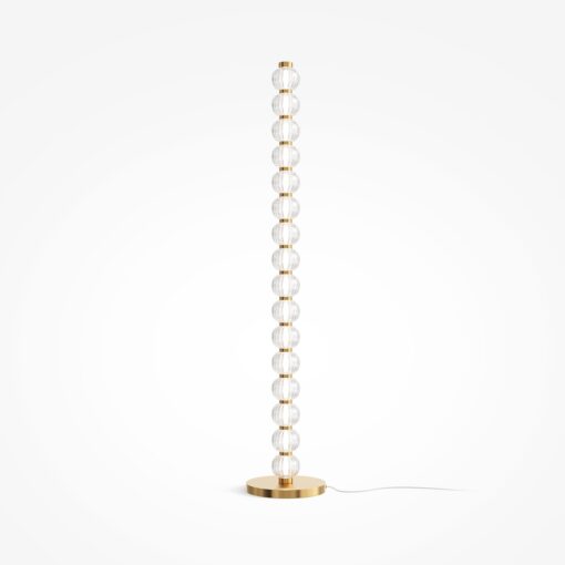LAMPA PODŁOGOWA Amulet na złotej, metalowej podstawie, szklane kule, nowoczesny glamour