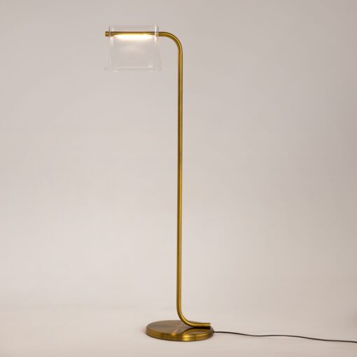 LAMPA PODŁOGOWA Cabaret mosiężna, metalowa podstawa, szklany, transparentny klosz o designerskim wyglądzie, piękna