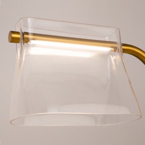 LAMPA PODŁOGOWA Cabaret mosiężna, metalowa podstawa, szklany, transparentny klosz o designerskim wyglądzie, premium