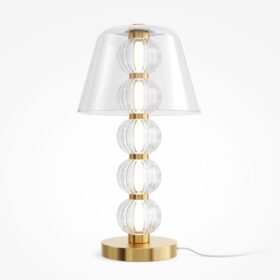 LAMPA STOŁOWA Amulet, złota podstawa ze szklanymi kulami, transparentny abażur, nowoczesny glamour