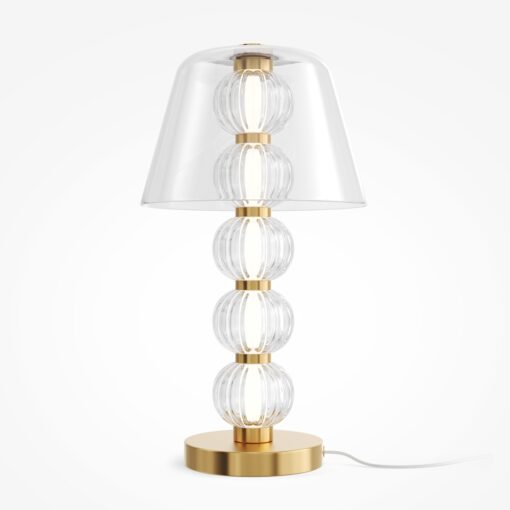 LAMPA STOŁOWA Amulet, złota podstawa ze szklanymi kulami, transparentny abażur, nowoczesny glamour