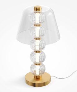 LAMPA STOŁOWA Amulet, złota podstawa ze szklanymi kulami, transparentny abażur, nowoczesny glamour, ekskluzywna