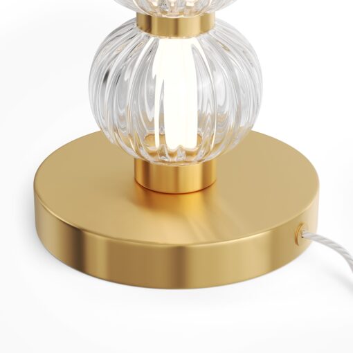 LAMPA STOŁOWA Amulet, złota podstawa ze szklanymi kulami, transparentny abażur, nowoczesny glamour, premium