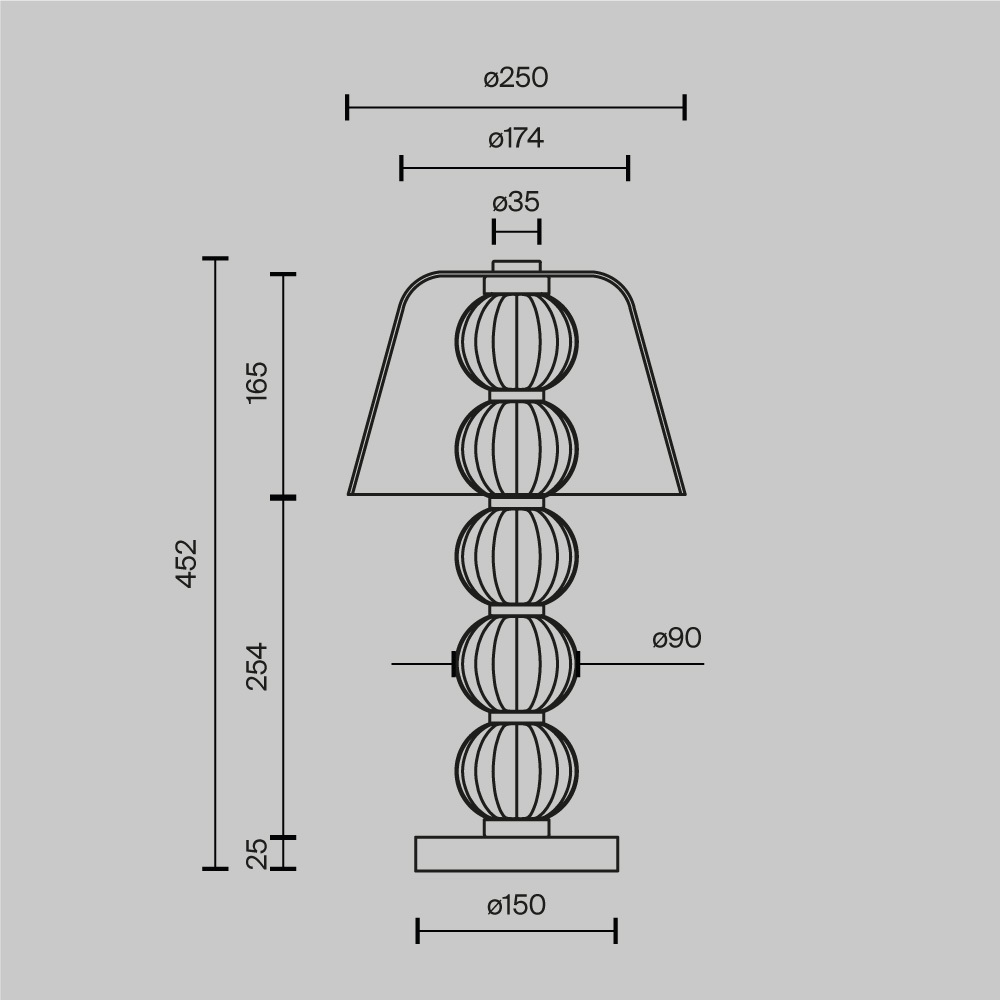 LAMPA STOŁOWA Amulet, złota podstawa ze szklanymi kulami, transparentny abażur, nowoczesny glamour, wymiary
