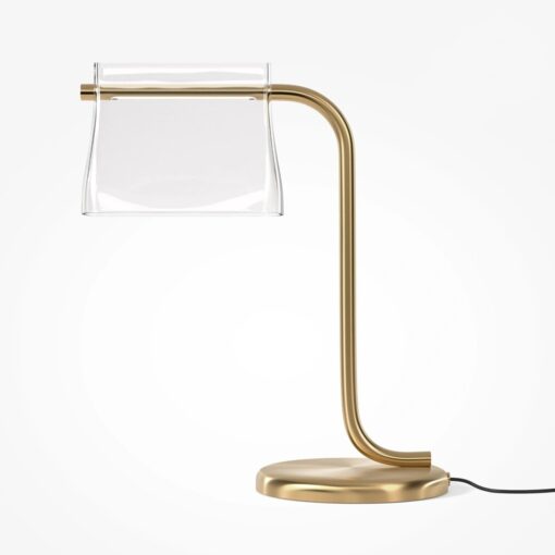 LAMPA STOŁOWA Cabaret na mosiężnej, metalowej podstawie, szklany, transparentny klosz, designerski styl