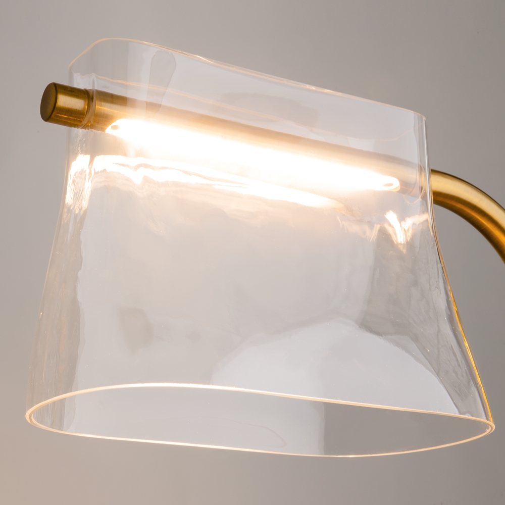 LAMPA STOŁOWA Cabaret na mosiężnej, metalowej podstawie, szklany, transparentny klosz, designerski styl, wyjątkowa