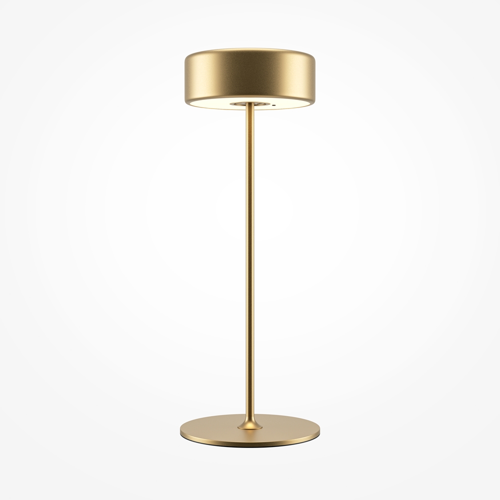 LAMPA STOŁOWA LED z metalową cienką nogą na płaskiej okrągłej podstawie, złota, akrylowy klosz, nowoczesny design, najwyższa jakość LAMPA STOŁOWA LED z metalową cienką nogą na płaskiej okrągłej podstawie, złota, akrylowy klosz, nowoczesny design, najwyższa jakość