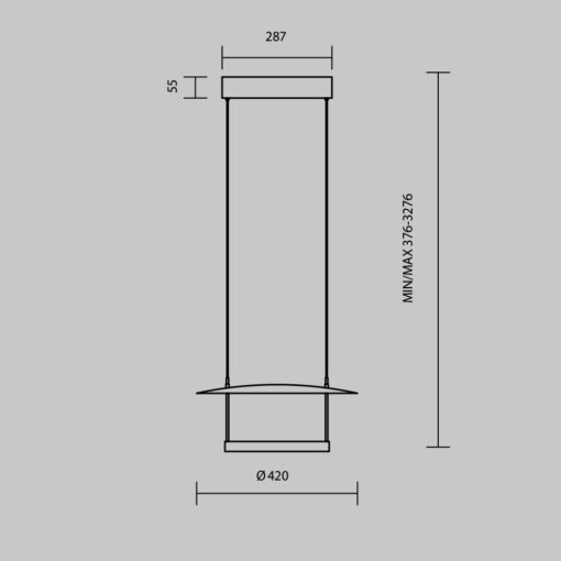 LAMPA WISZĄCA Ambience z białym, okrągłym, metalowym dyfuzorem, duża regulacja wysokości, designerski styl 42 cm, wymiary