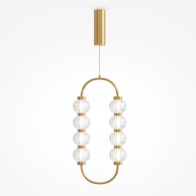 LAMPA WISZĄCA Amulet owalna, złota, metalowa oprawa, szklane kule, regulowana wysokość