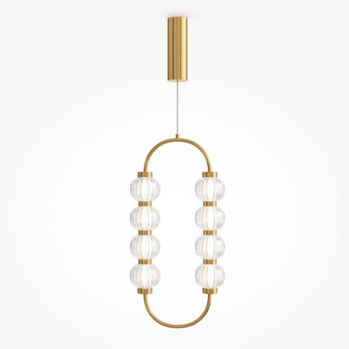 LAMPA WISZĄCA Amulet owalna, złota, metalowa oprawa, szklane kule, regulowana wysokość