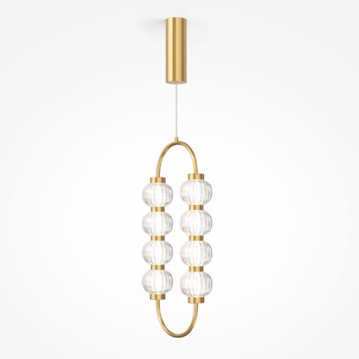 LAMPA WISZĄCA Amulet owalna, złota, metalowa oprawa, szklane kule, regulowana wysokość, wyjątkowa