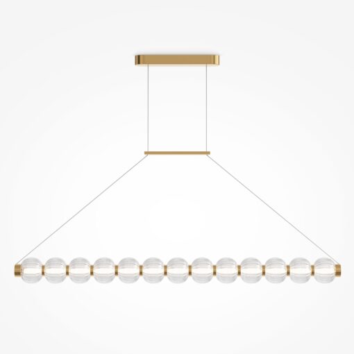 LAMPA WISZĄCA Amulet podłużna, złota oprawa, szklane kule, LED-owe źródło światła, nowoczesny glamour