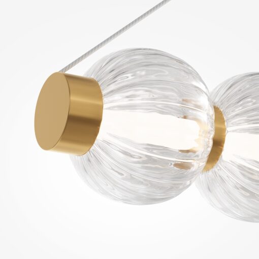 LAMPA WISZĄCA Amulet podłużna, złota oprawa, szklane kule, LED-owe źródło światła, nowoczesny glamour, piękna