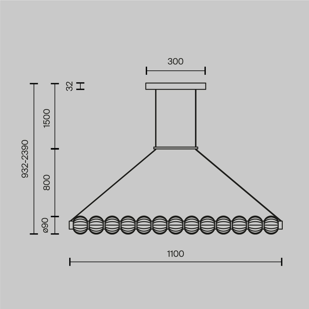 LAMPA WISZĄCA Amulet podłużna, złota oprawa, szklane kule, LED-owe źródło światła, nowoczesny glamour, wymiary LAMPA WISZĄCA Amulet podłużna, złota oprawa, szklane kule, LED-owe źródło światła, nowoczesny glamour, wymiary