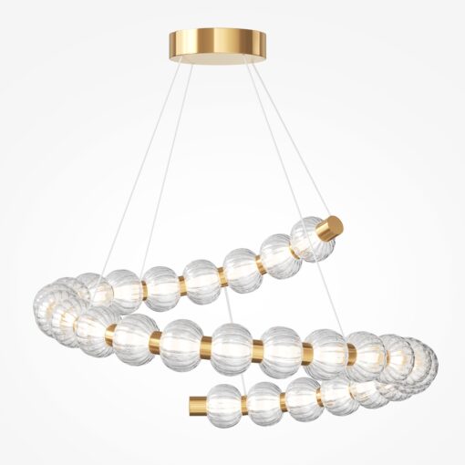 LAMPA WISZĄCA Amulet, złota, metalowa oprawa w kształcie spirali, szklane kule, nowoczesny glamour