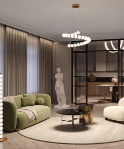 LAMPA WISZĄCA Amulet, złota, metalowa oprawa w kształcie spirali, szklane kule, nowoczesny glamour, do salonu
