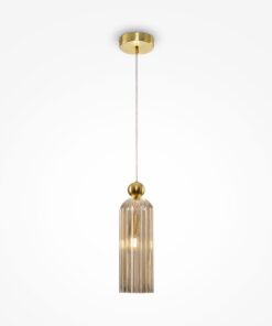 LAMPA WISZĄCA Antic jednopunktowa, złote, metalowe detale, szklany, żłobkowany klosz, retro z nutą nowoczesności
