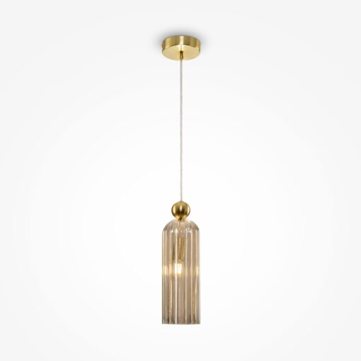 LAMPA WISZĄCA Antic jednopunktowa, złote, metalowe detale, szklany, żłobkowany klosz, retro z nutą nowoczesności