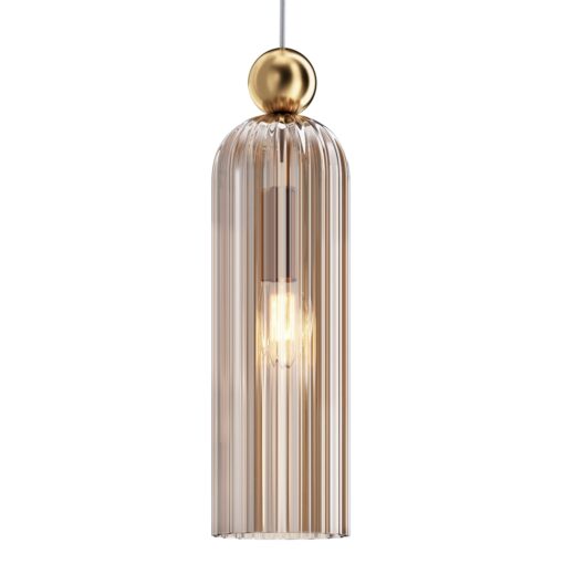 LAMPA WISZĄCA Antic jednopunktowa, złote, metalowe detale, szklany, żłobkowany klosz, retro z nutą nowoczesności, piękna
