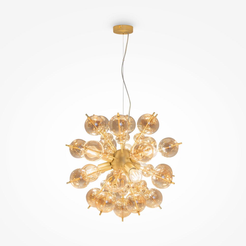 LAMPA WISZĄCA Bolla z mosiężną oprawą oraz szklanymi kulami w kolorze bursztynu, nowoczesny styl