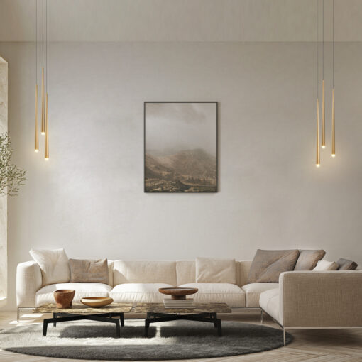 LAMPA WISZĄCA Cascade trzypunktowa, aluminiowa, mosiężny kolor, nowoczesny design, ekskluzywna