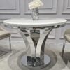 STÓŁ Amelie srebrny okrągły do jadalni, unikatowy kształt podstawy, blat - konglomerat marmurowy, glamour