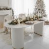STÓŁ Incante owalny na dwóch nogach, nogi z MDF-u lakierowanego, biały z złotymi detalami, blat ze spieku kamiennego