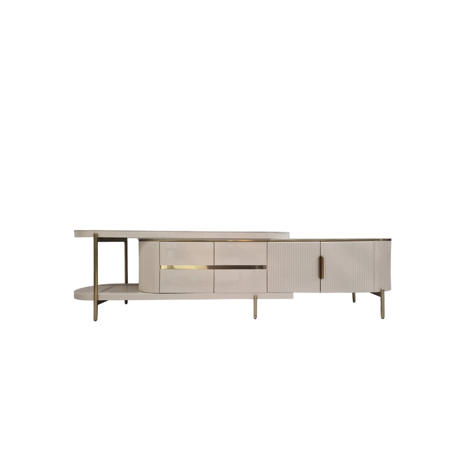 SZAFKA RTV z możliwością regulacji szerokości, ryflowany korpus, kaszmirowy kolor, nowoczesny glamour SZAFKA RTV z możliwością regulacji szerokości, ryflowany korpus, kaszmirowy kolor, nowoczesny glamour